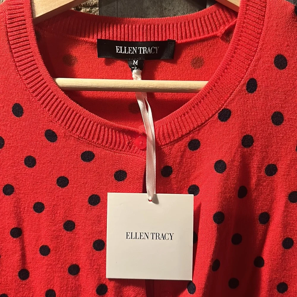 Women’s Medium Ellen Tracy Polka Dot Cardigan *New w/ Tag” - Picture 2 of 10